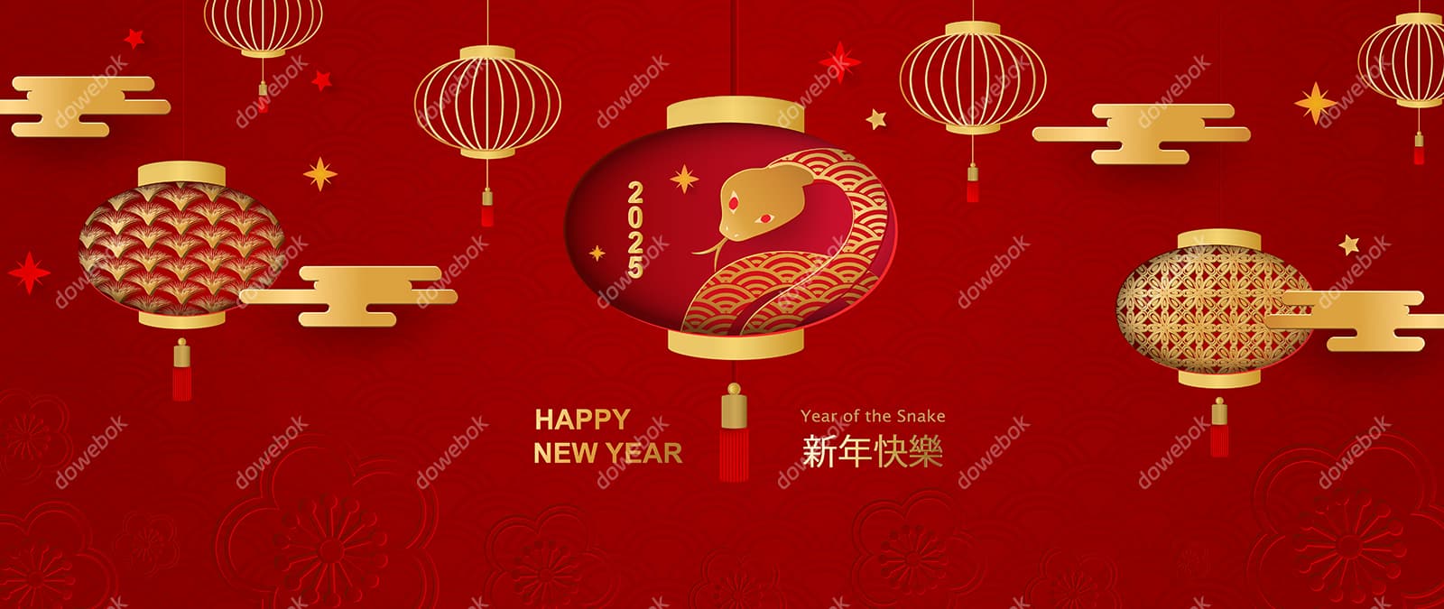 灯笼设计红色喜庆 2025 蛇年春节 banner 矢量素材(EPS)