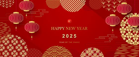 灯笼和各种圆形图案设计 2025 蛇年春节 banner 矢量素材(EPS)
