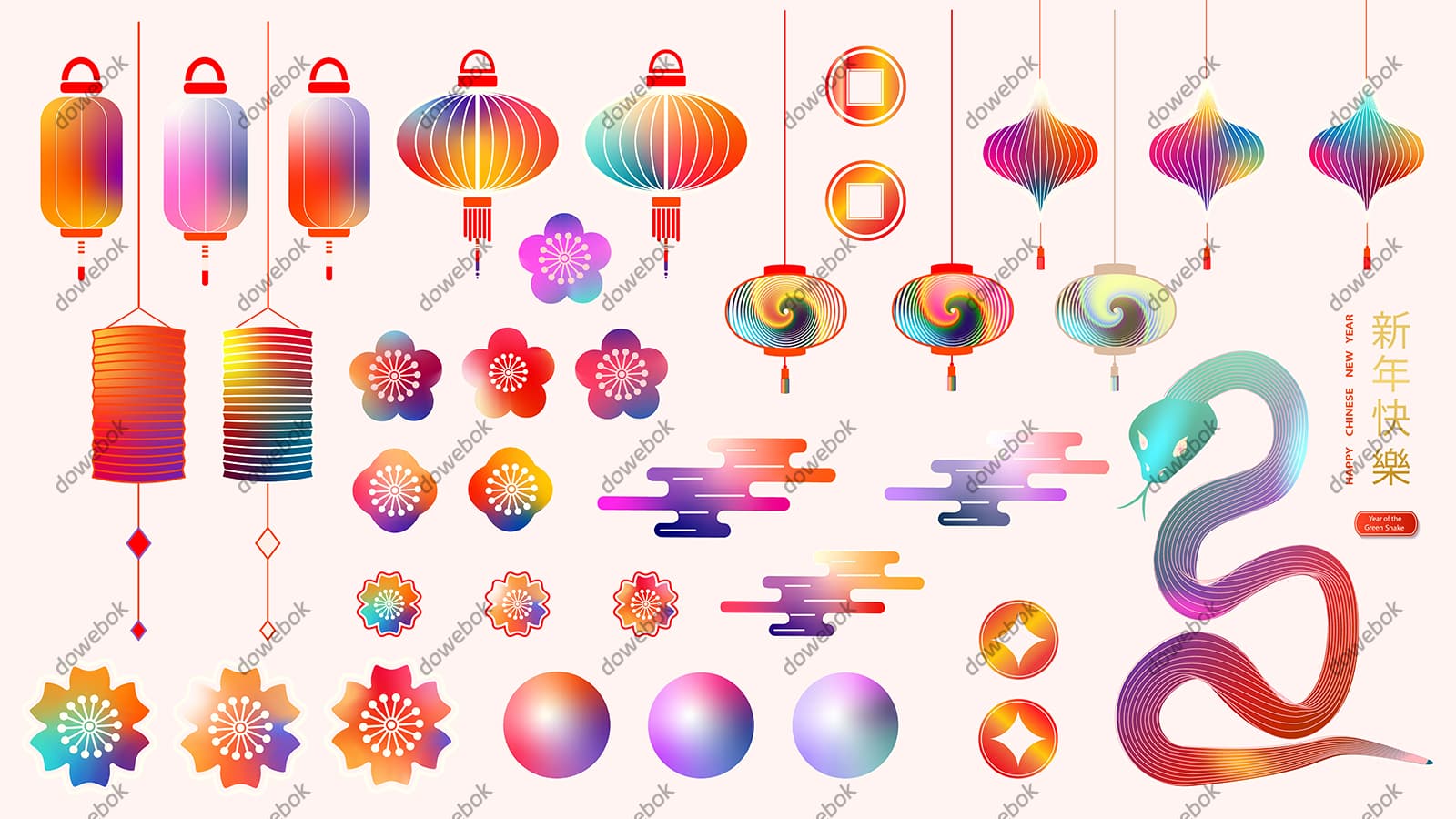 各种各样的多彩的春节元素矢量素材(EPS)