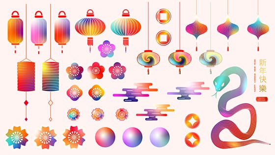 各种各样的多彩的春节元素矢量素材(EPS)