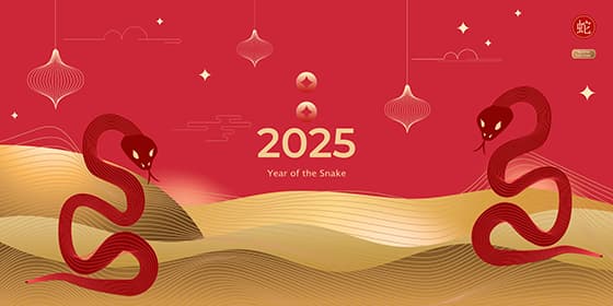 一对吐舌头的蛇设计 2025 新年快乐春节 banner 矢量素材(EPS)