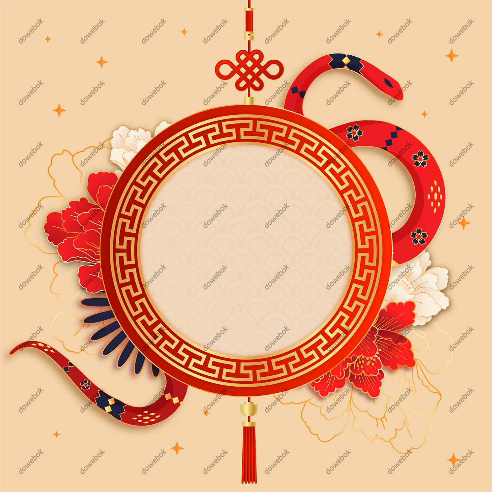 中国结和蛇设计蛇年春节背景矢量素材(AI/EPS)