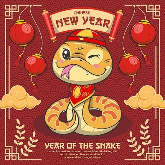 调皮可爱的蛇设计蛇年春节背景矢量素材(EPS)