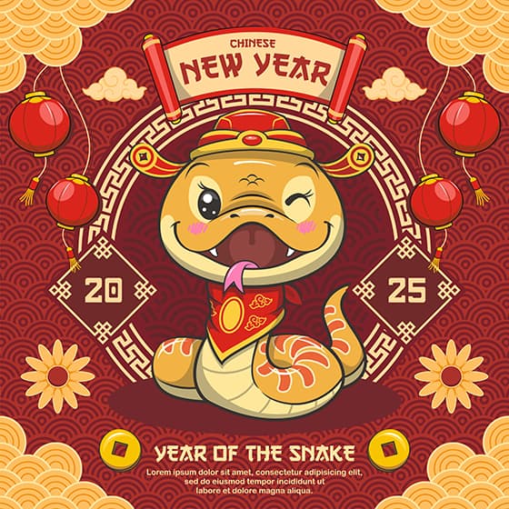 调皮可爱的蛇设计 2025 蛇年春节背景矢量素材(EPS)