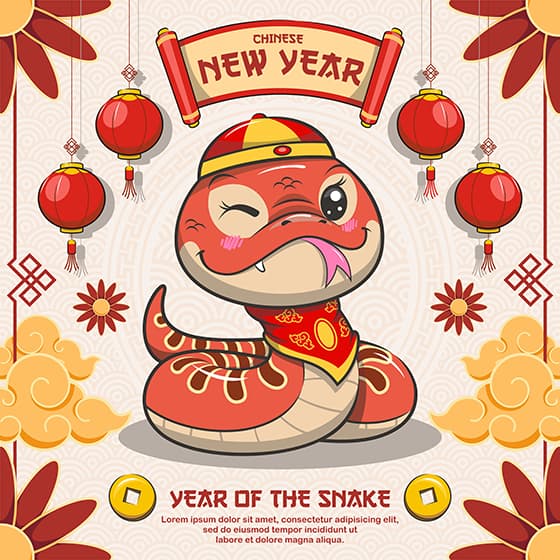 调皮可爱的蛇设计蛇年春节背景矢量素材(EPS)