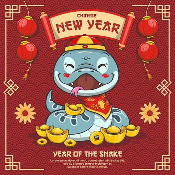 调皮可爱的蛇设计蛇年春节背景矢量素材(EPS)