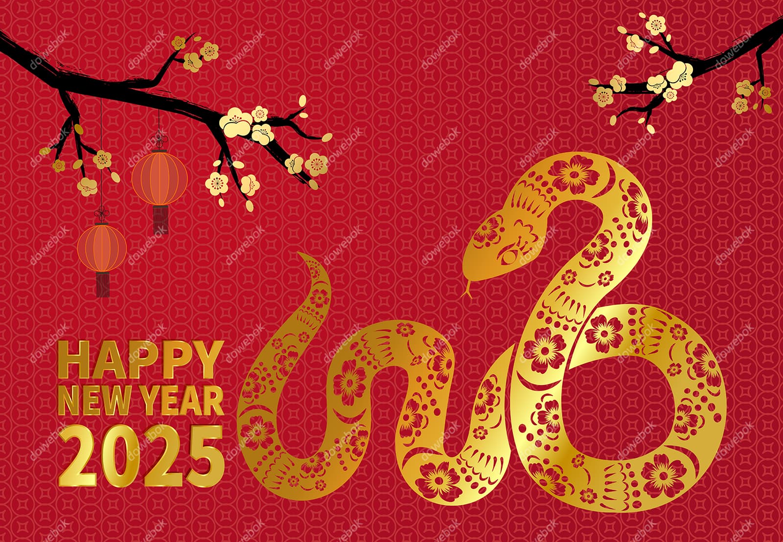 金色的蛇设计 2025 蛇年快乐春节背景矢量素材(EPS)