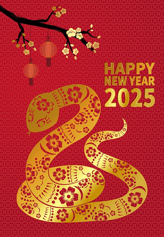 金色的蛇设计 2025 蛇年春节快乐背景矢量素材(EPS)