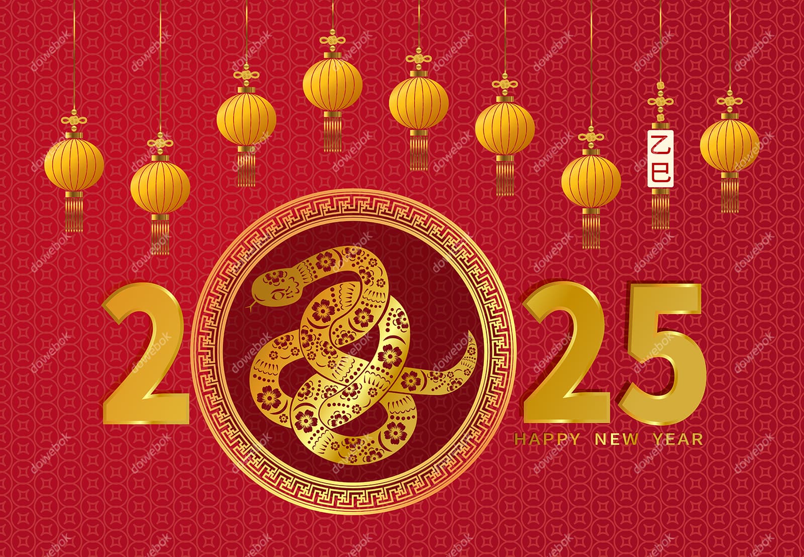 金色的蛇设计 2025 蛇年春节快乐背景矢量素材(EPS)