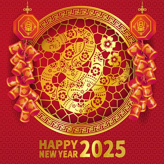 金蛇和鞭炮设计 2025 蛇年春节背景矢量素材(EPS)