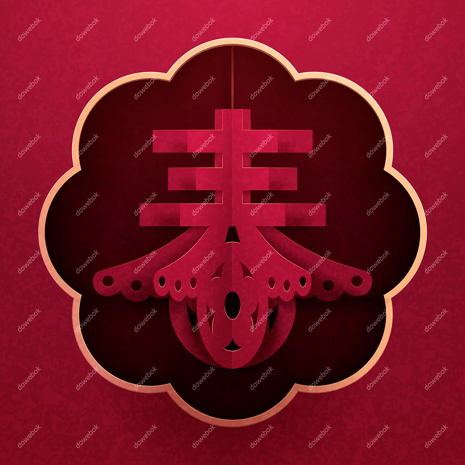 立体春字剪纸设计春节背景矢量素材(EPS)