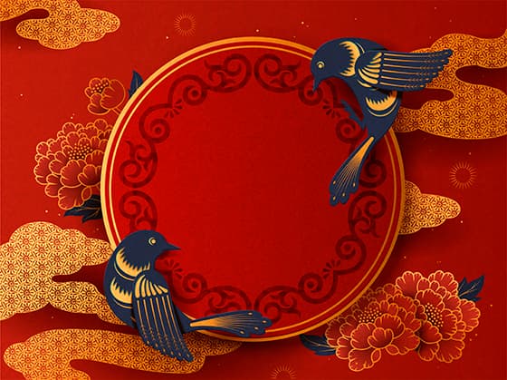 两只燕子和牡丹花设计春节背景矢量素材(EPS)