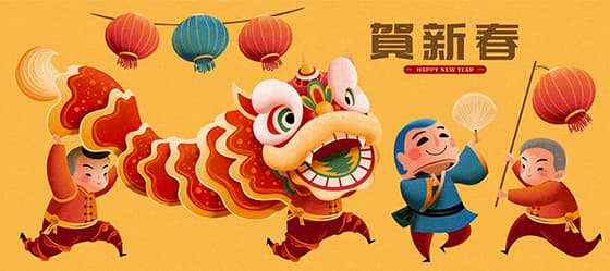 孩子们舞狮「贺新春」设计春节 banner 矢量素材(EPS)