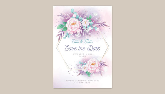 牡丹花婚礼邀请贺卡矢量素材(EPS/AI)