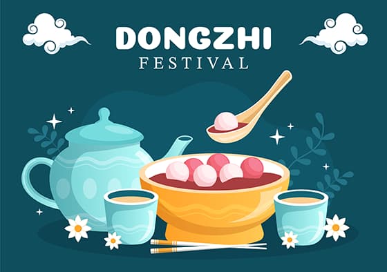 汤圆和茶水设计冬至背景矢量素材(EPS)