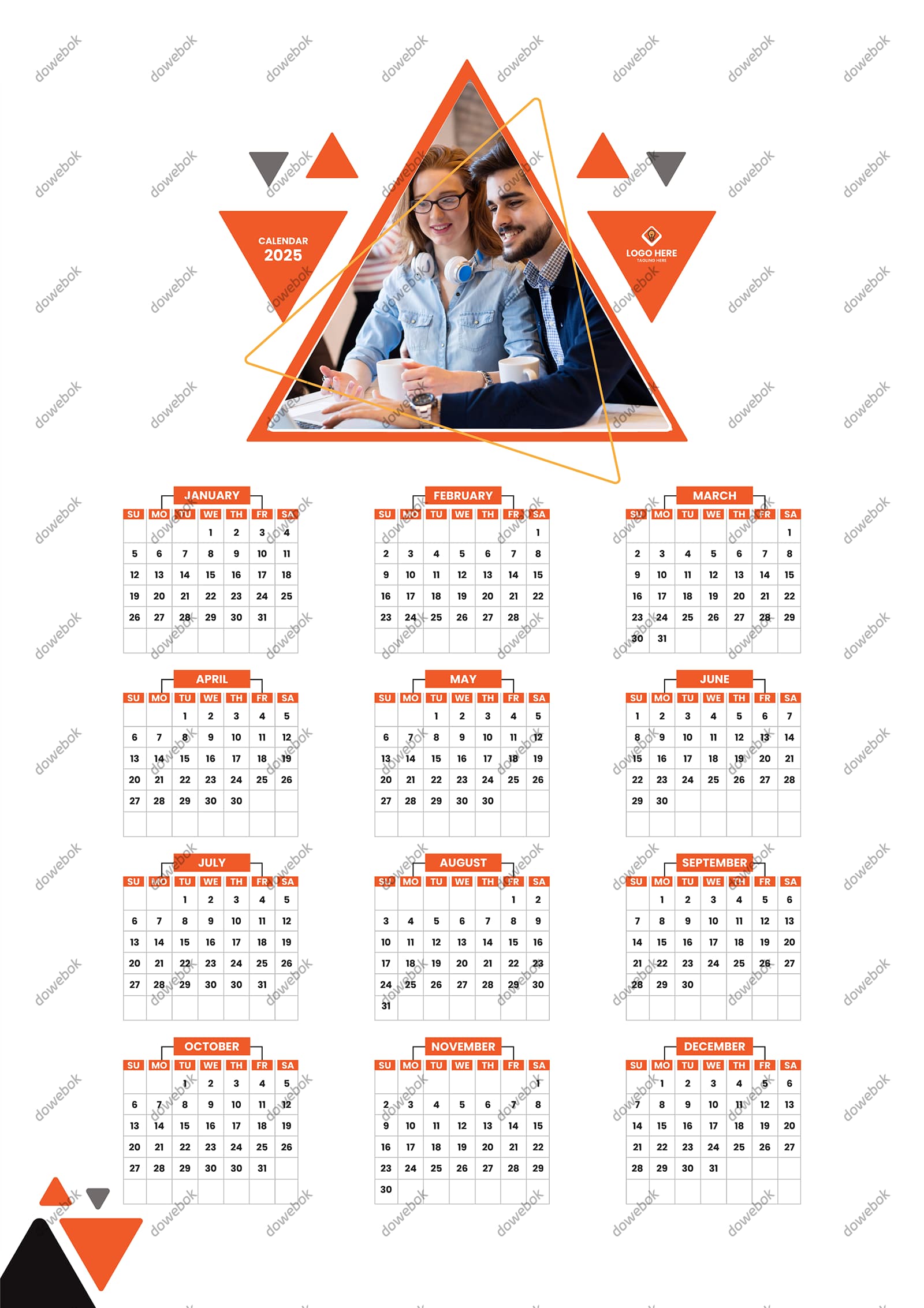 一起讨论工作的白领设计 2025 年日历矢量素材(EPS)