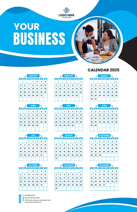 一起讨论工作的白领设计 2025 年日历矢量素材(EPS)