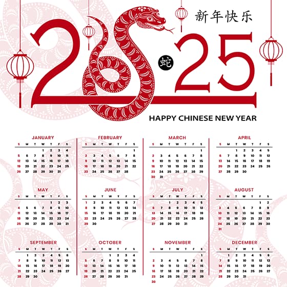 蛇和灯笼设计 2025 蛇年日历矢量素材(EPS)