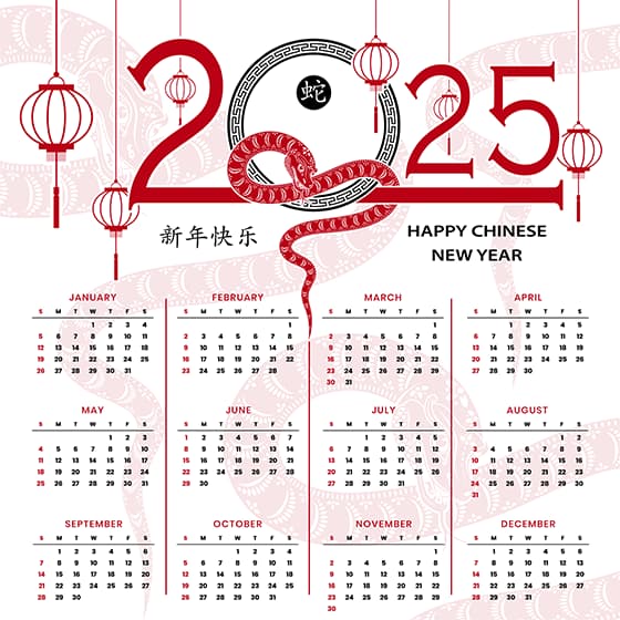 蛇和灯笼设计 2025 蛇年日历矢量素材(EPS)