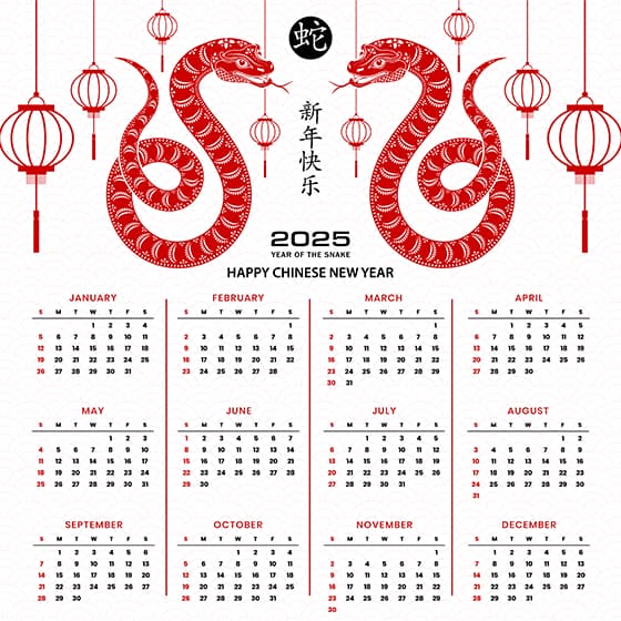 吐舌头的蛇和灯笼设计 2025 蛇年日历矢量素材(EPS)