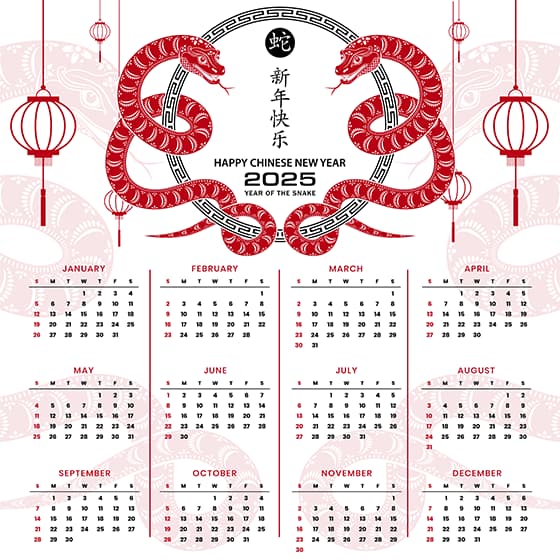 吐舌头的蛇和灯笼设计 2025 蛇年日历矢量素材(EPS)