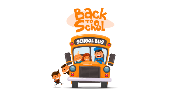 校车和孩子们矢量素材(EPS/AI/PNG)