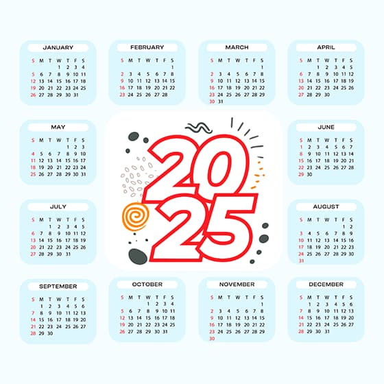 淡蓝色简约 2025 年日历矢量素材(EPS)