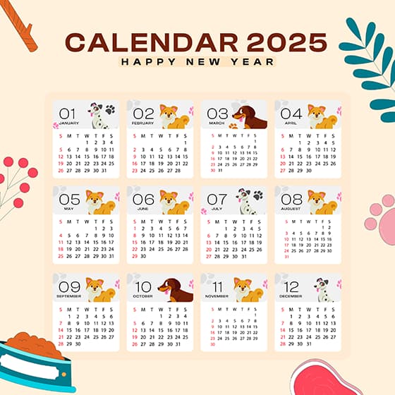 可爱的动物设计 2025 年日历矢量素材(EPS)