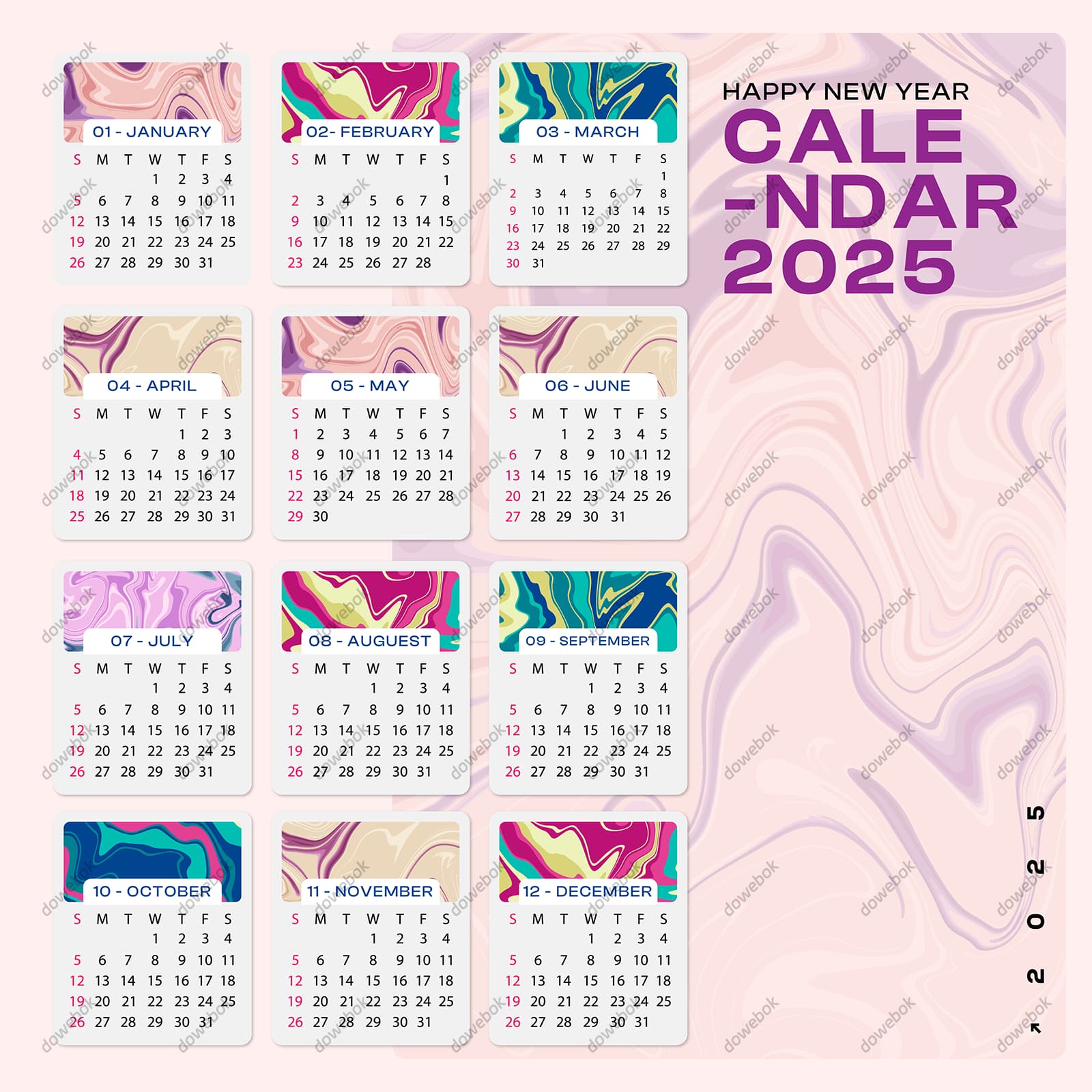 抽象背景设计 2025 年日历矢量素材(EPS)