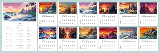 抽象户外自然景色设计 2025 年日历矢量素材(EPS)