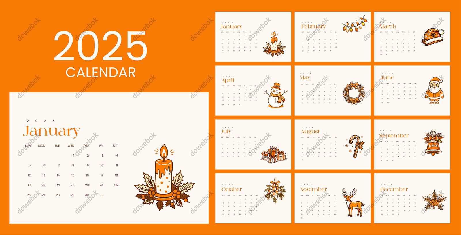 圣诞节元素设计 2025 年日历矢量素材(EPS)