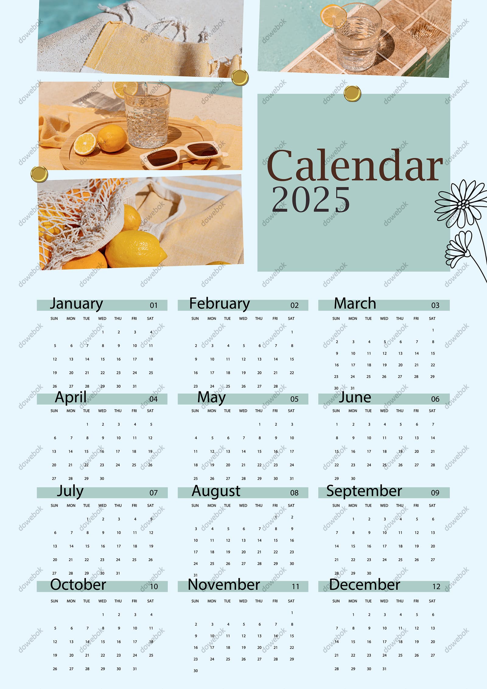 休闲生活设计 2025 年日历矢量素材(EPS)