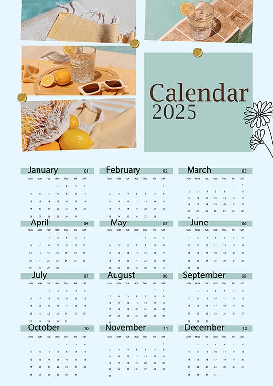 休闲生活设计 2025 年日历矢量素材(EPS)