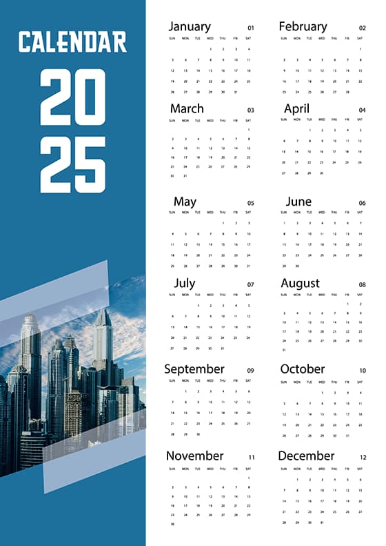 城市摄影设计 2025 年日历矢量素材(EPS)