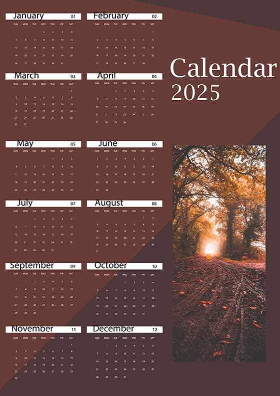 秋天景色设计 2025 年日历矢量素材(EPS)