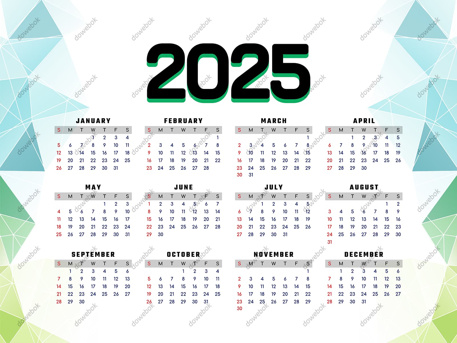 低多边形设计 2025 年日历矢量素材(EPS)