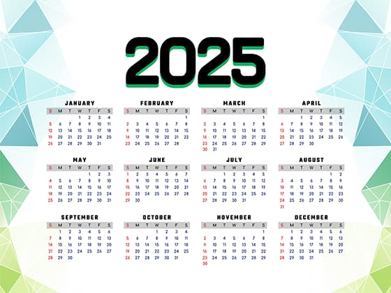 低多边形设计 2025 年日历矢量素材(EPS)