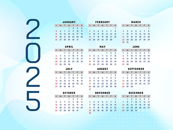 淡蓝色背景设计 2025 年日历矢量素材(EPS)