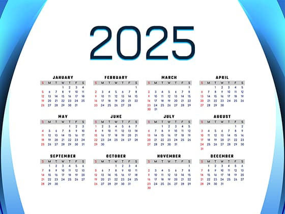 简单蓝色背景设计 2025 年日历矢量素材(EPS)