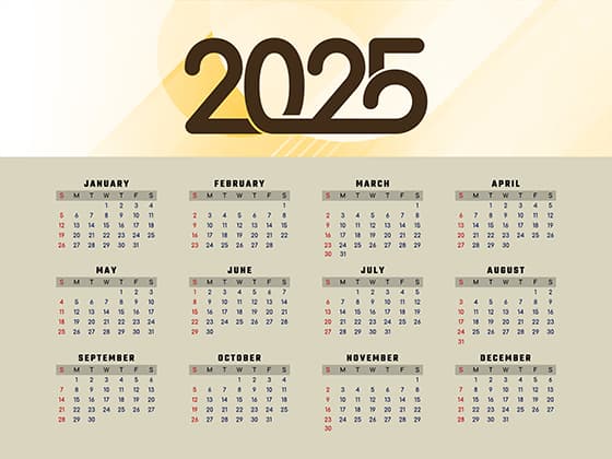 简单黄色背景设计 2025 年日历矢量素材(EPS)