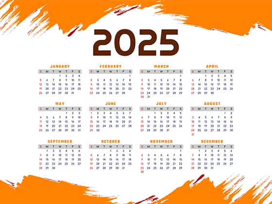 橙色涂鸦背景设计 2025 年日历矢量素材(EPS)
