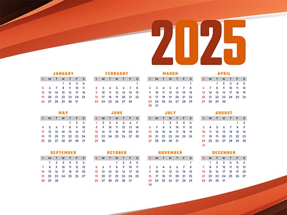 抽象红色线条设计 2025 年日历矢量素材(EPS)