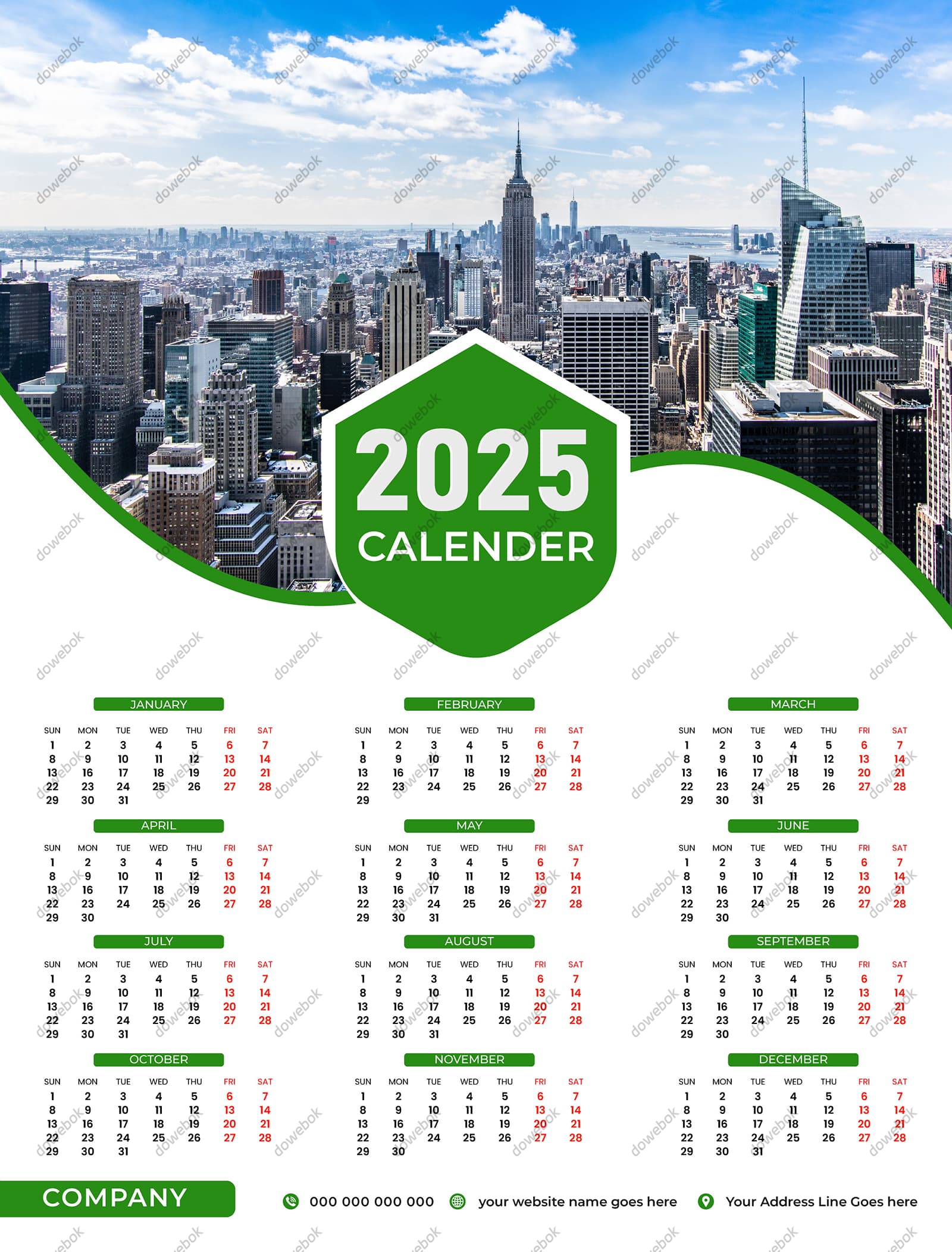 城市天际线设计 2025 年日历矢量素材(EPS)