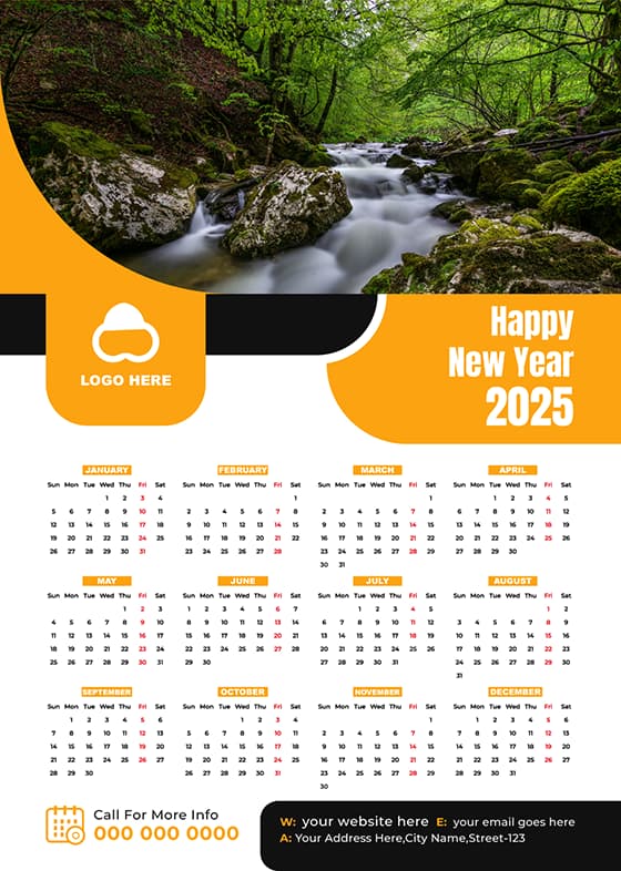 森林里的小溪设计 2025 年日历矢量素材(EPS)