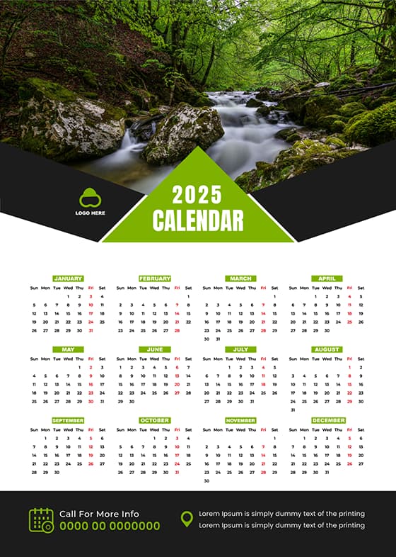 森林里的小溪设计 2025 年日历矢量素材(EPS)