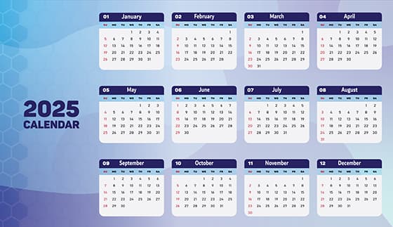 蓝色渐变抽象背景设计 2025 年日历矢量素材(EPS)