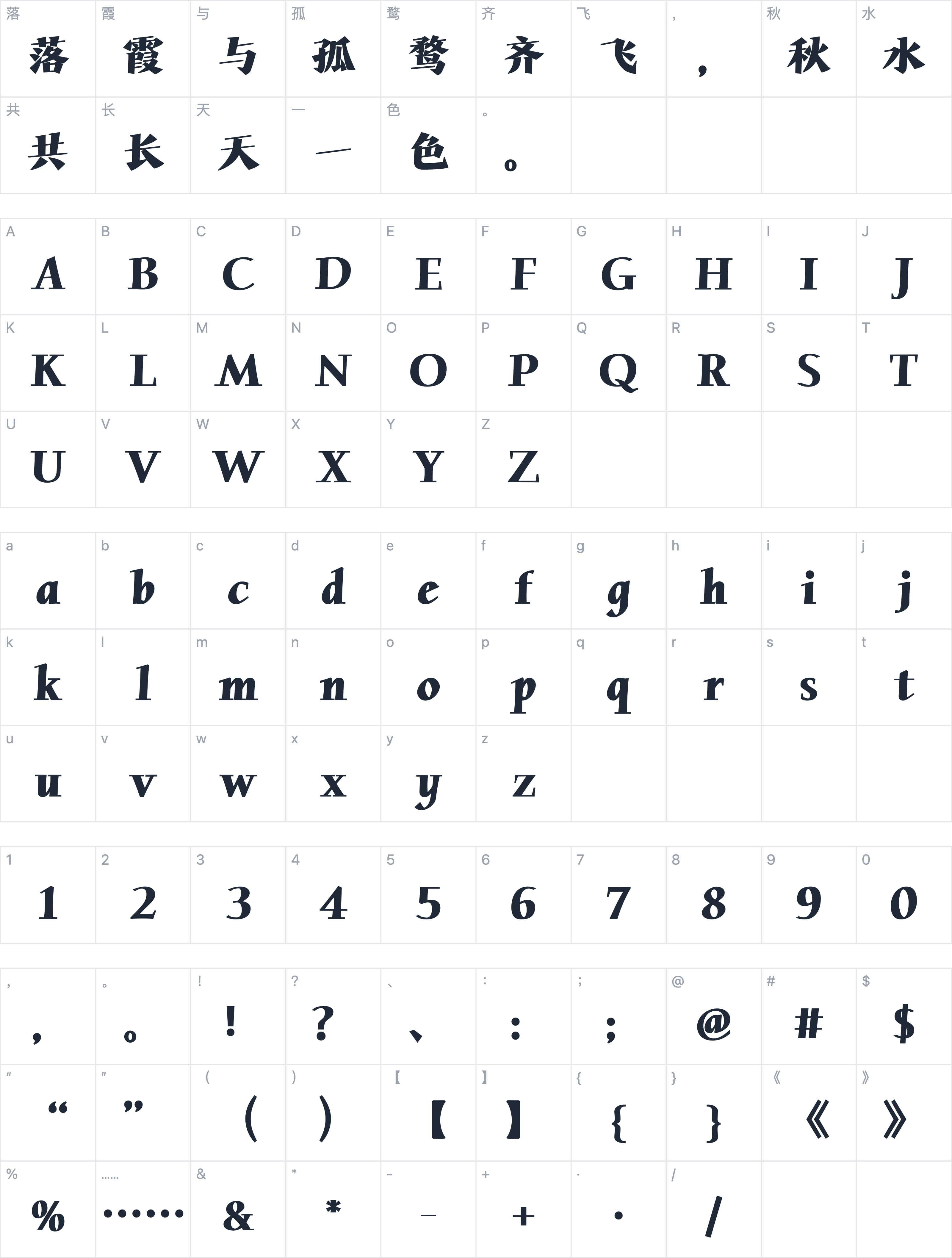 Aa博锐楷字符映射图