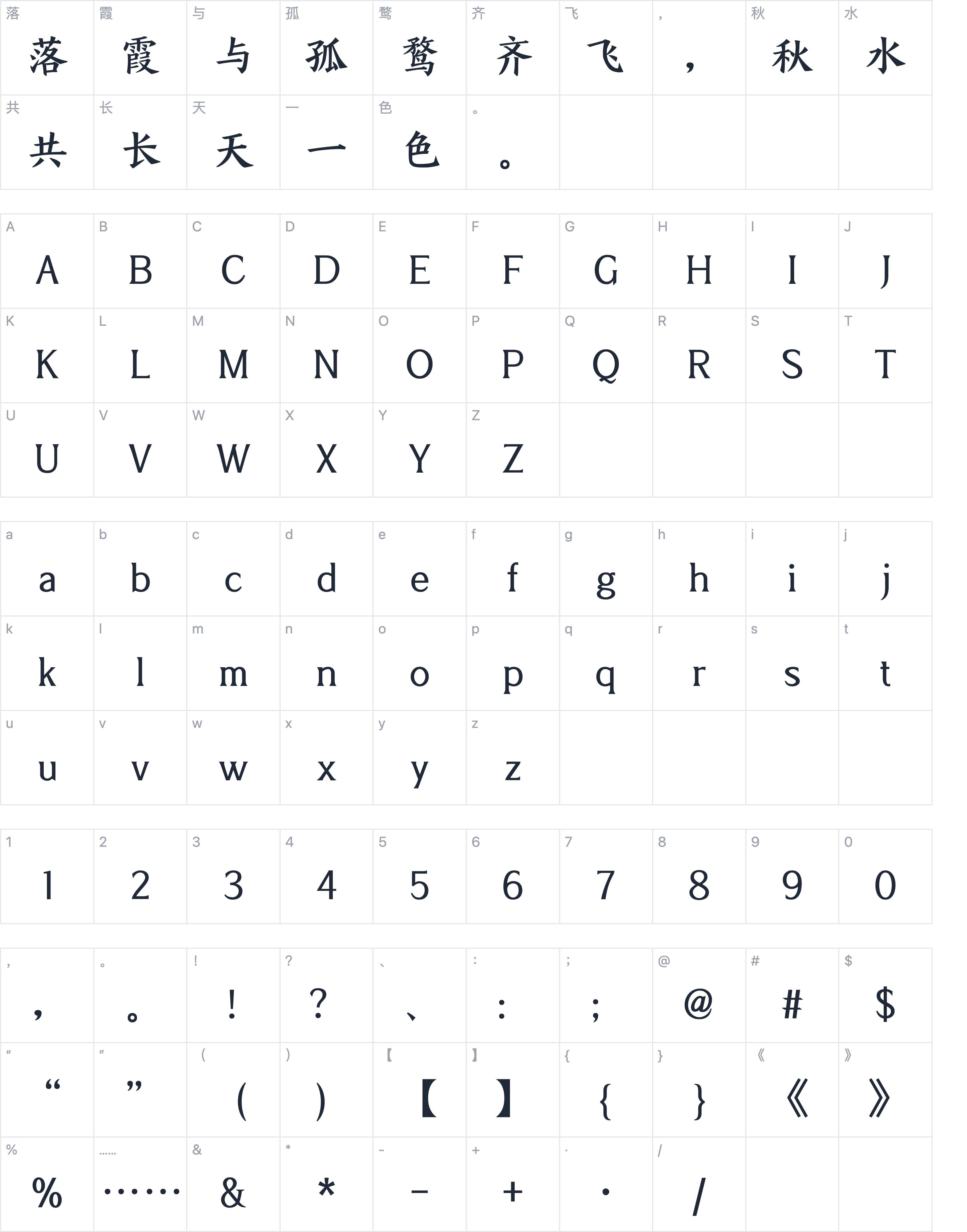 Aa扁雅楷字符映射图