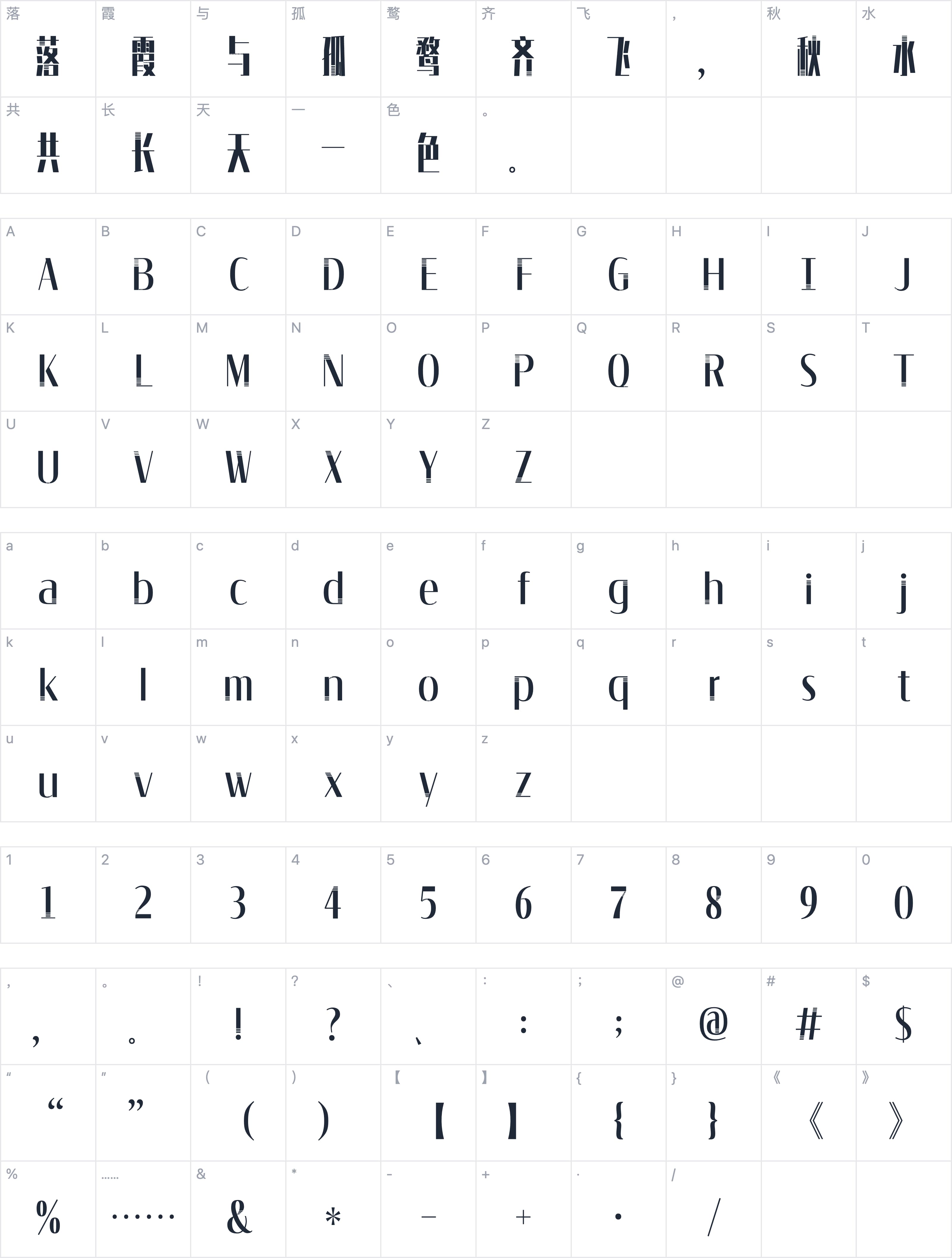 Aa全息黑体字符映射图