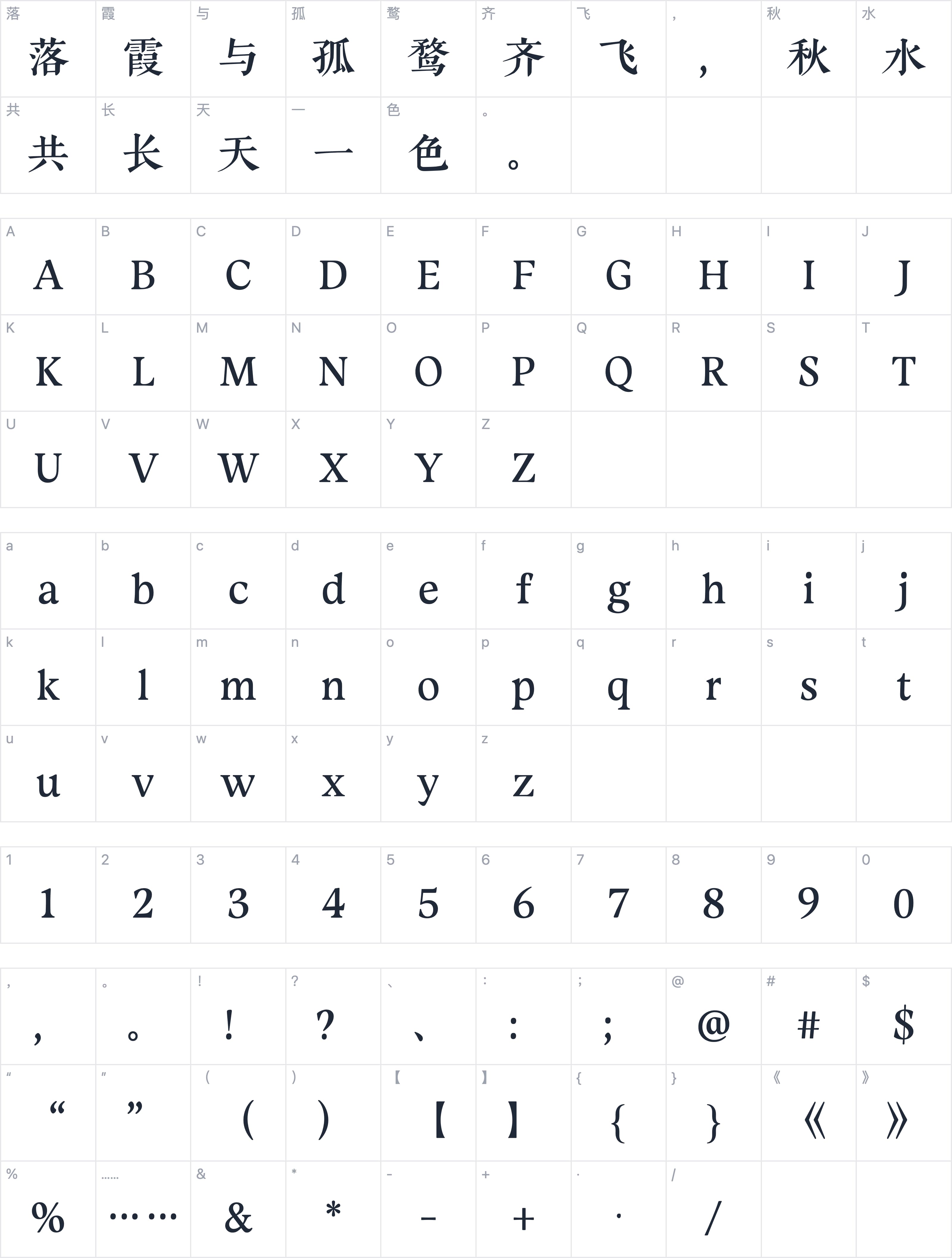 Aa古典刻本宋字符映射图